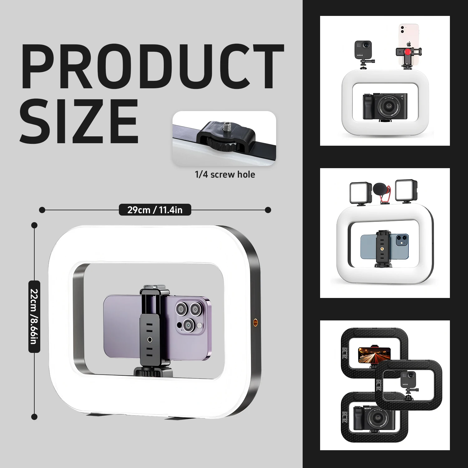 ضوء حلقة محمول، مجموعة إضاءة سيلفي محمولة باليد، ضوء مثبت فيديو للهاتف LED مع بطارية لتسجيل الفيديو الضوئي #2