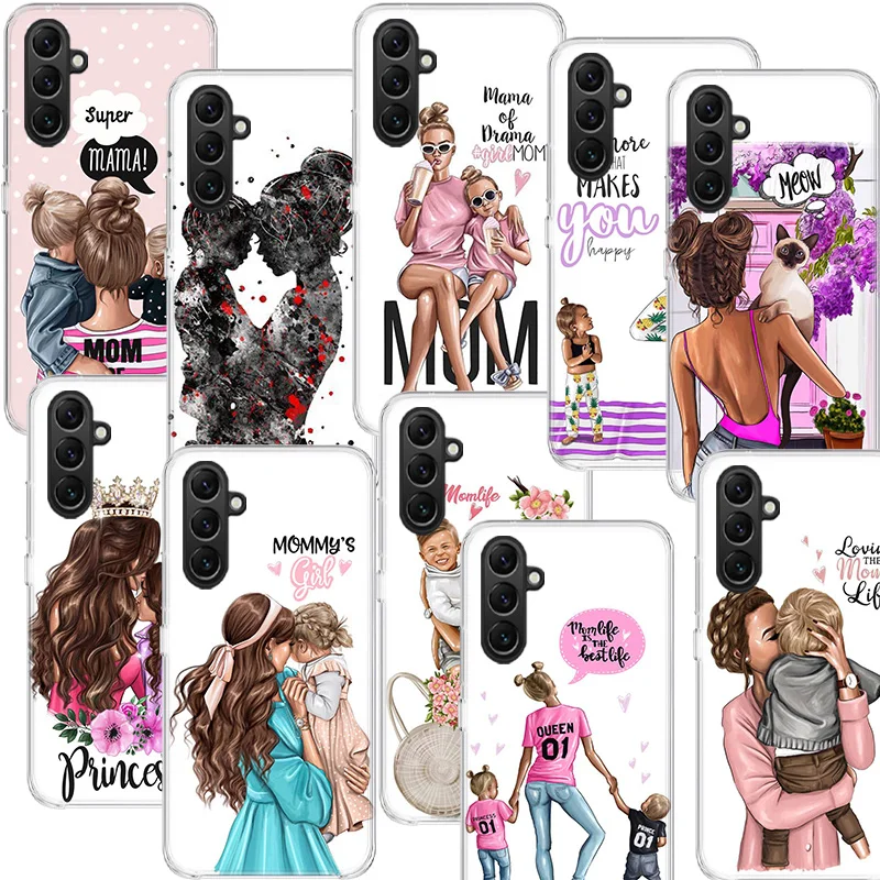 Brown Hair Baby Mom Girl Queen Phone Case Samsung A05S A15 A25 A35 A55 A04S A14 A24 A34 A54 Galaxy Note 20 Ultra 10 Lite 9 8 A6