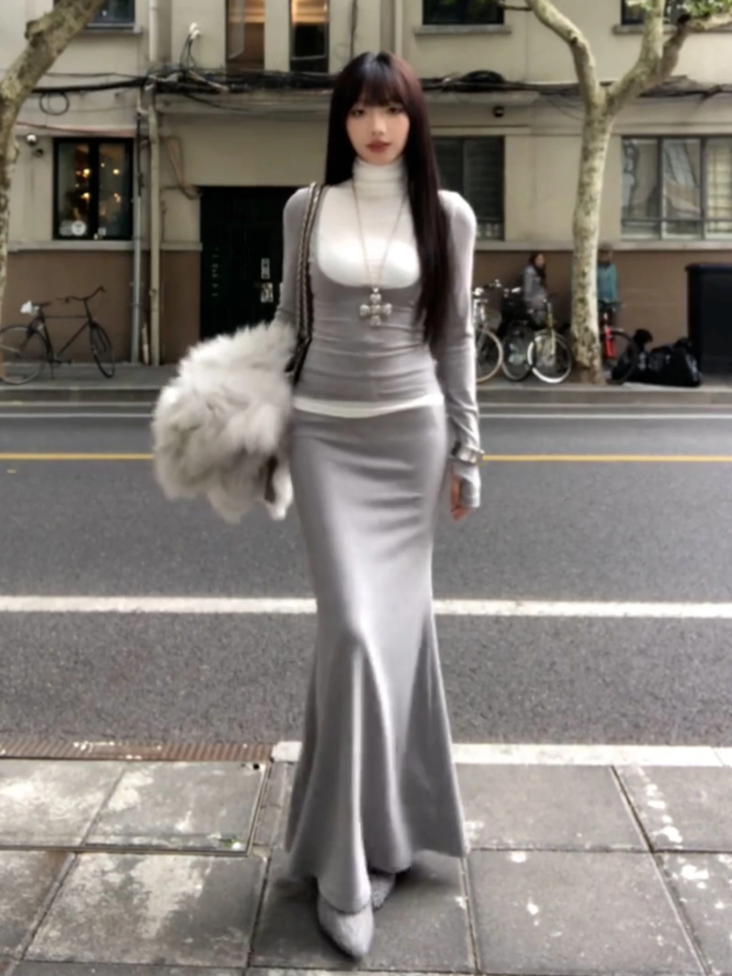 ay Vita alta Slim Fit Lungo Sve Dr Set Donna Autunno Inverno Nuovo Sle Coreano Sle f Gonna Ensemble