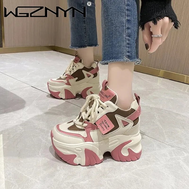 

NEW Women High Platform Leather Sneakers New Winter Warm Plush Snow Shoe 10CM Thick Sole Casual Shoes Chunky Dad Sports Sneakers