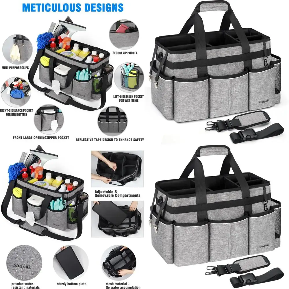 

Portable Cleaning Caddy Bag with Organizer, Adjustable Strap for Home & Car Cleaning Essentials