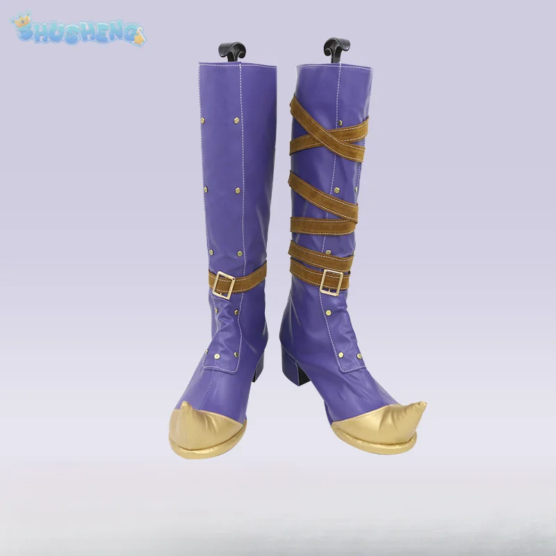 Anime Arcane：League of Legends Caitlyn·Kiramman Cosplay Shoes purple Fashion Leather Boots Carnival Party Men Women High Heels