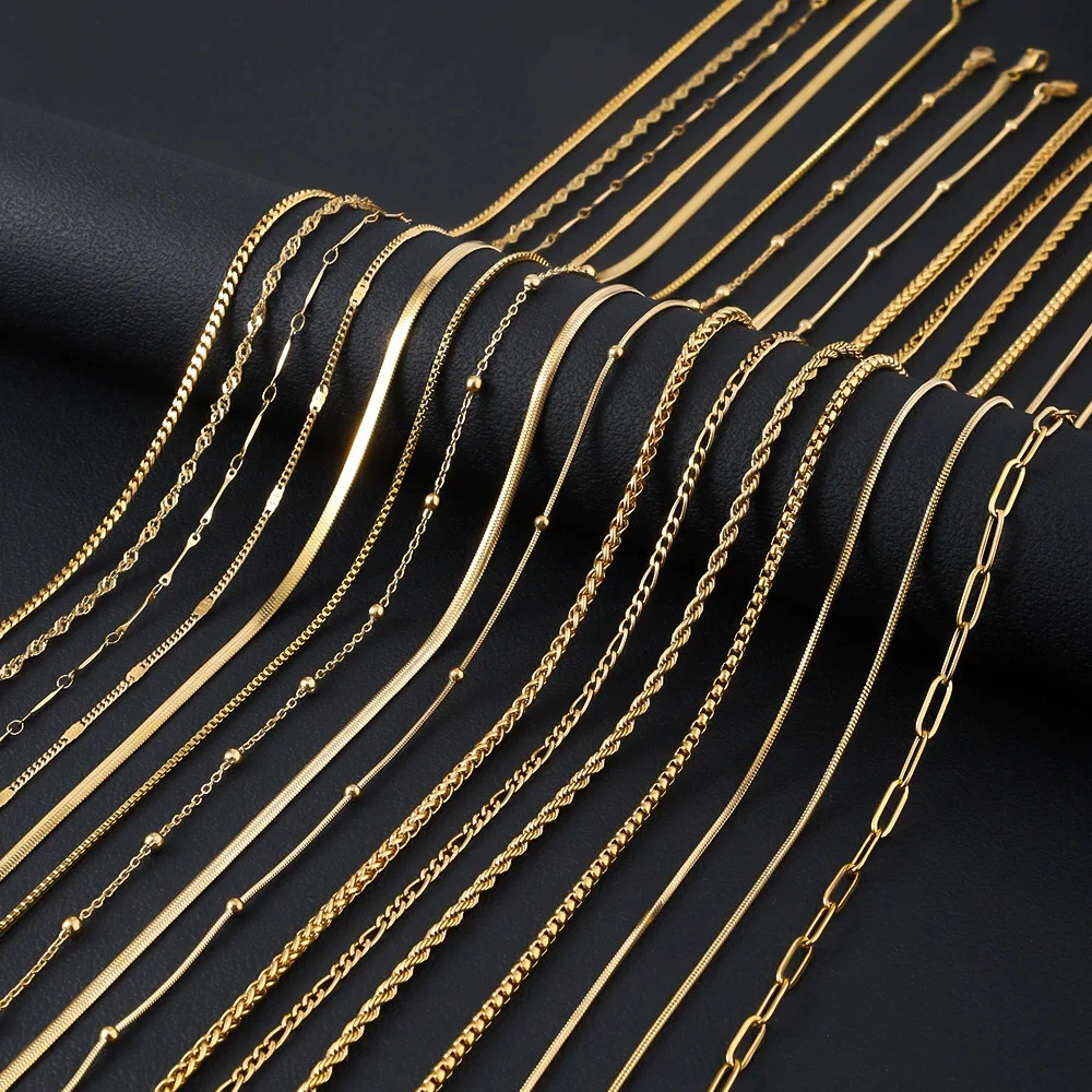 

10pcs Stainless Steel Snake Round Ball O Shape Rectangle Punk Keel Chain Necklace Unisex Jewelry Gift Gold Color DIY Accessories