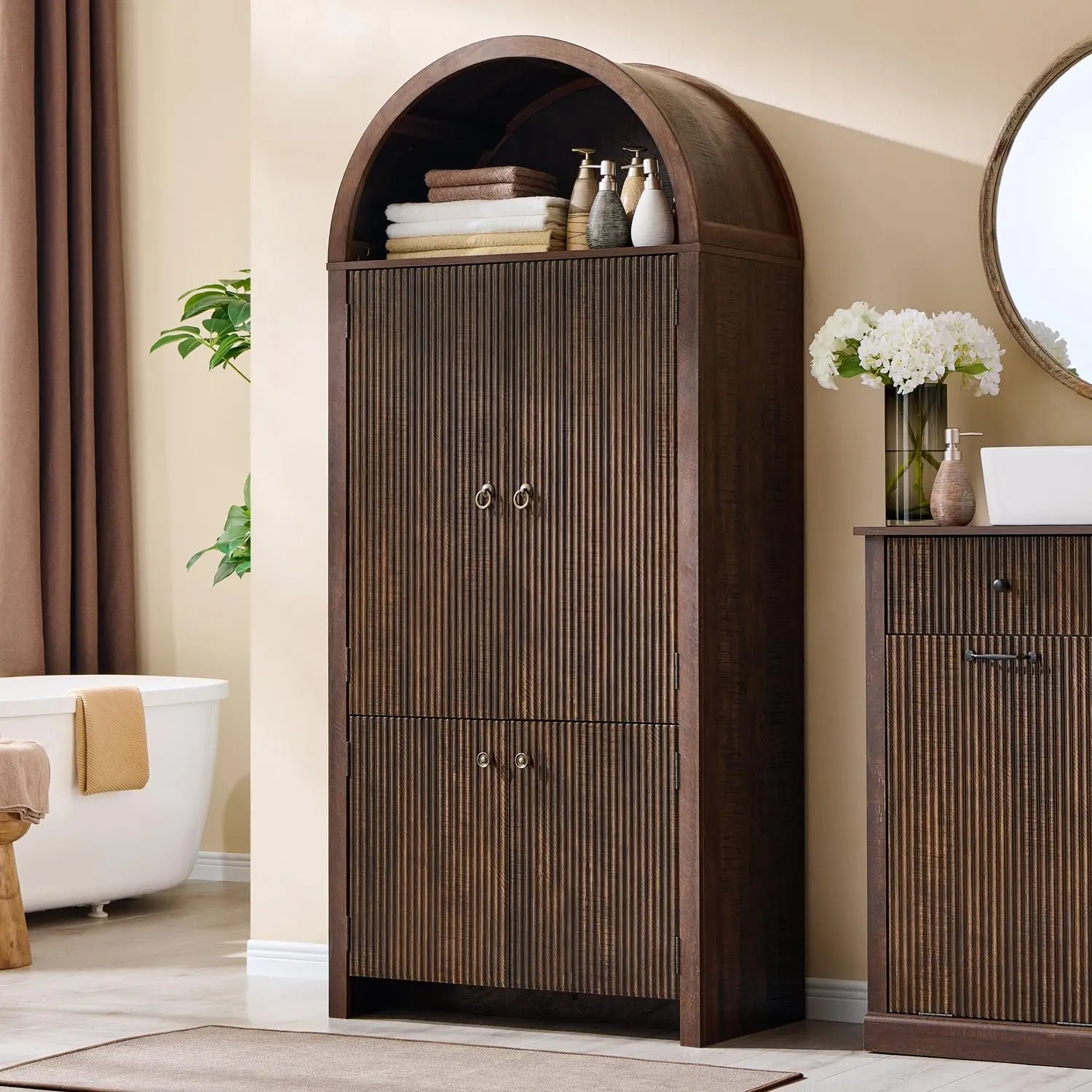 

71" Arched Fluted Storage Cabinet w/Doors 3 Adjustable & 6 Door Shelves Wood Freestanding Bathroom Entryway Hallway Customized