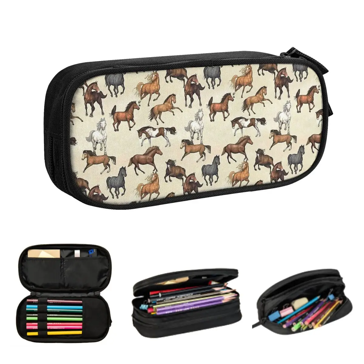 Sunset Horse Pattern Pencil Cases Large Storage Pen Bags Pen Box Pencil Pouch For Boys Girls Students Stationery School Office