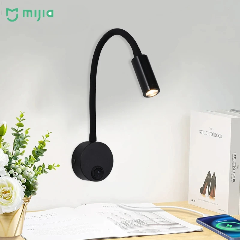 Xiaomi Mijia LED 3W Gooseneck Reading Wall Lamp with Switch Flexible Adjustable Working Study Wall Bedroom Bedside Night Light