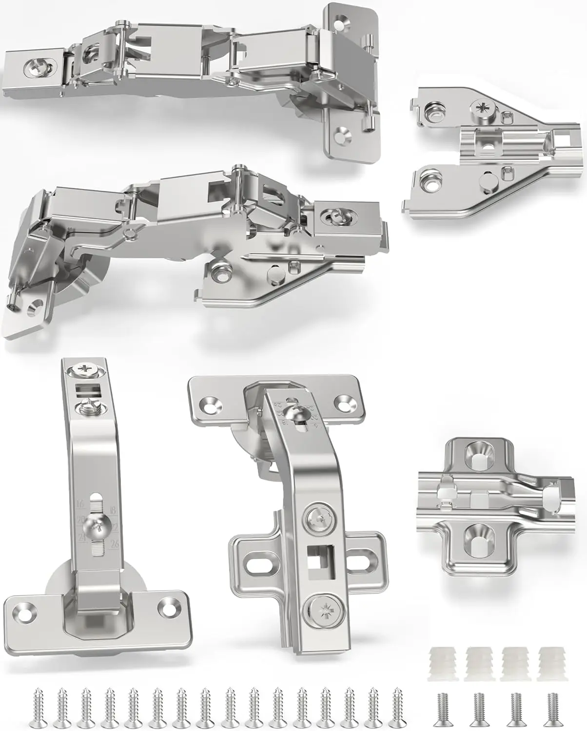 

2 Pair 135 Degree & 165 Degree Hinges Kit for Pie Corner Cabinets, Hidden Lazy Susan, Face Frame Self Closing, Clip On,