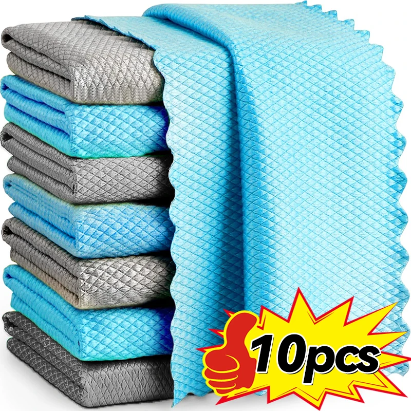 10/1pcs ปลาผ้าทําความสะอาดไมโครไฟเบอร์ Super Absorbent Oil-proof ผ้าขนหนูซักผ้า Rag รถกระจกหน้าต่างเช็ดผ้าผ้าเช็ดตัว