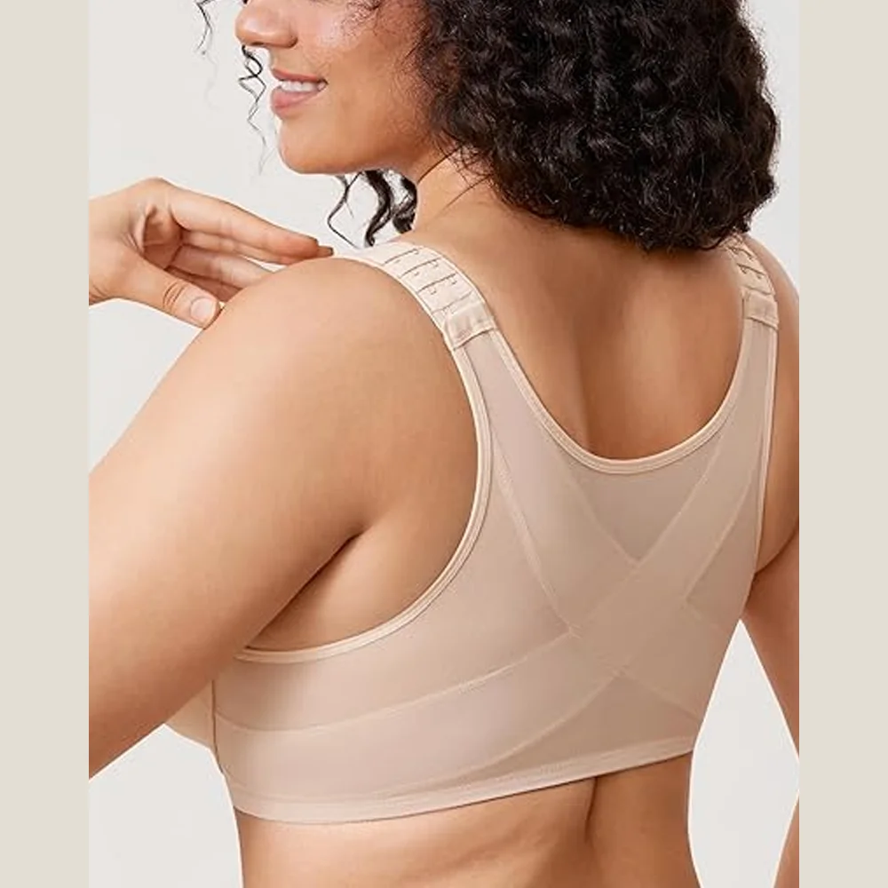 Plus Size Front Snap Underwire Support Bra Women Wide Adjustable Shoulder Straps Comfort Everyday Bra for Full Figure