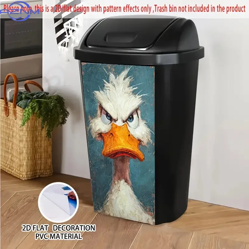 1pc UJoli Angry Duck Face Trash Can Sticker - Extra Large x  Self-Adhesive PVC Decoration, Funny Duck Design with Expressive E