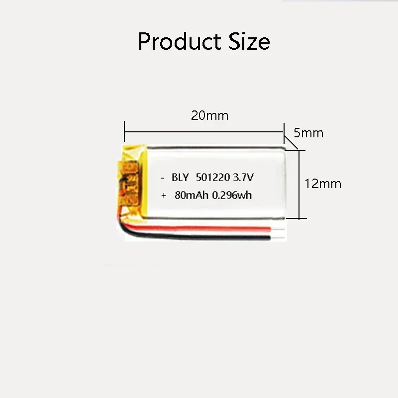 New real capacity 501220 3.7V 80mAh Polymer Lithium Rechargeable Battery for Bluetooth headset, watch, beauty instrument