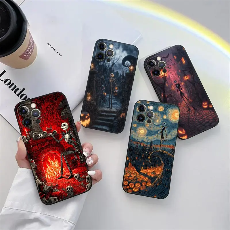 

Jack Sally Phone Case for iPhone 11 13 15 16 17 Pro Max Cases Happy Halloween Coque 14 Plus 17Air 13 Pro 12 11 X TPU Soft Cover