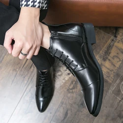 2024 New Fashion Pointed Toe Men's Black Dress Leather Boots Italian Men Chelsea Boots Fashion Men's Business Formal Ankle Boots