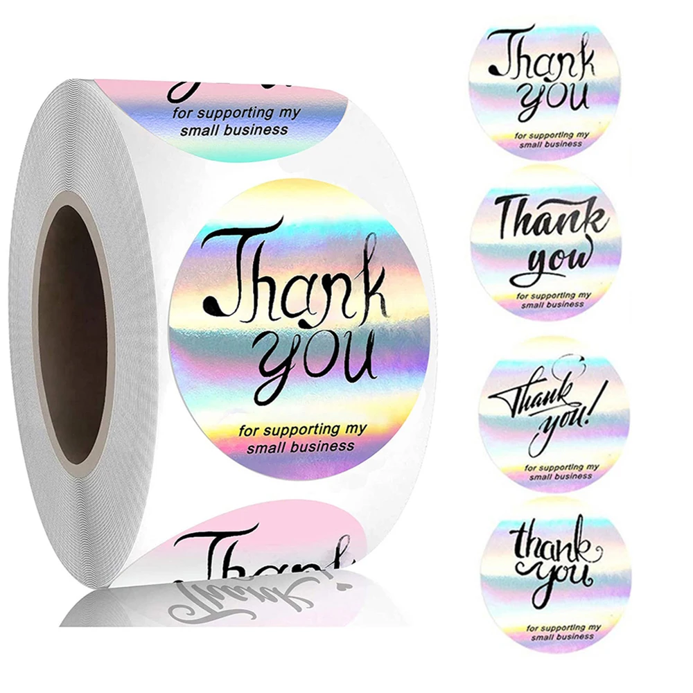 

100-500pcs Thank You for supporting my small business Sticker Holographic Laser Stationery Seal Labels Sticker Wrapping Supplies
