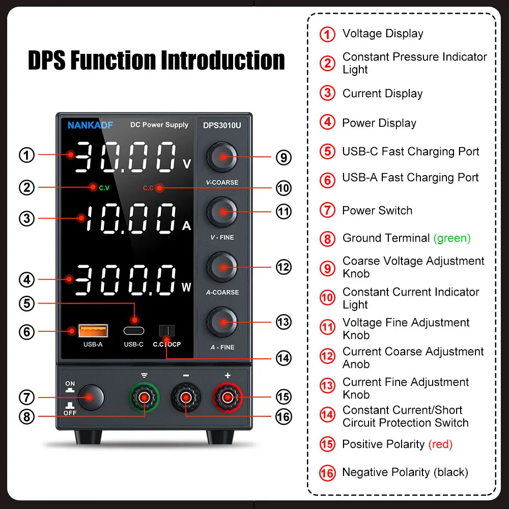 NANKADF DC laboratory power supply 30V 10A bench power supply encoder regulates voltage and current Dual input voltage 220V/110V