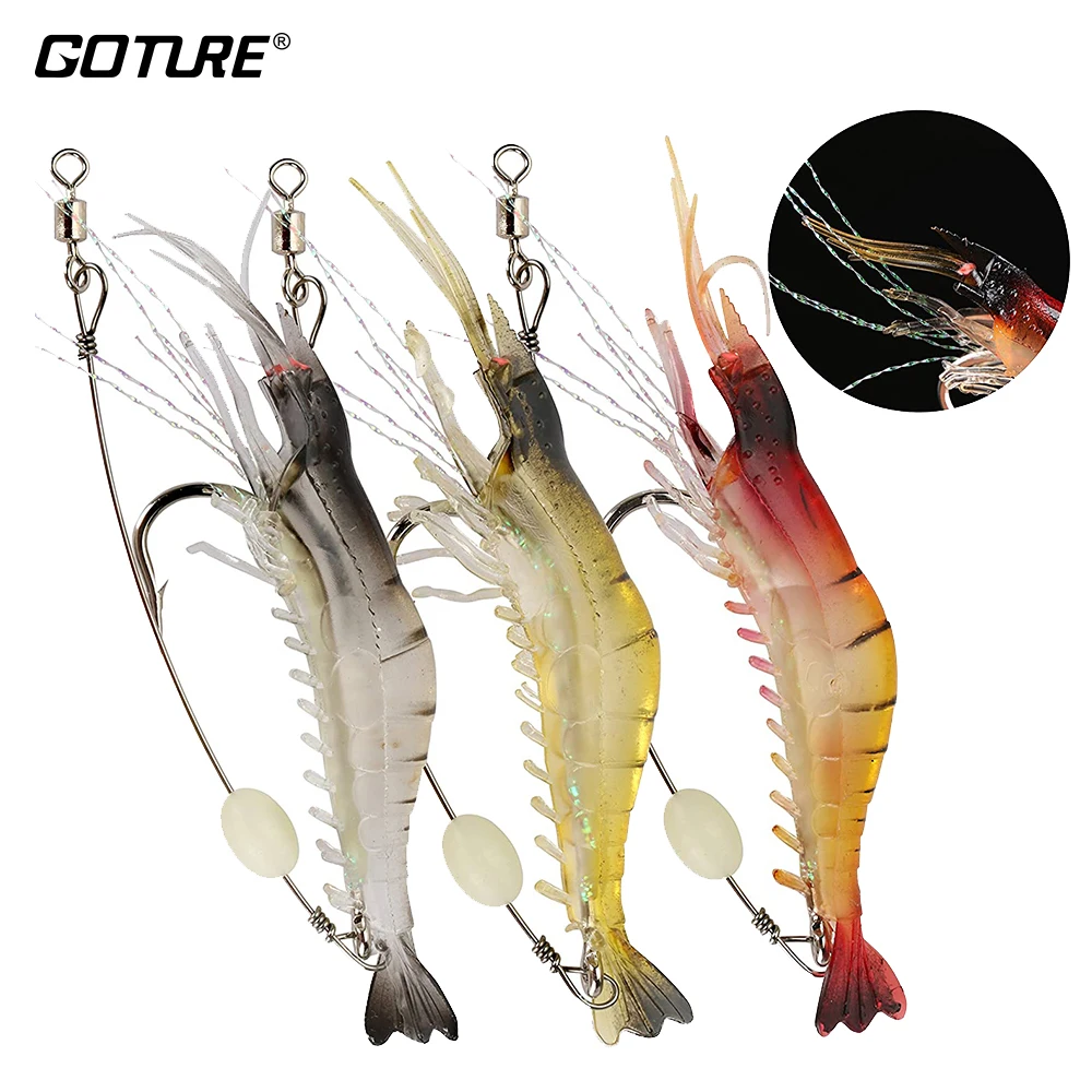 

Goture-Silicone Shrimp Fishing Lures, Soft Bait for Freshwater, Saltwater, Trout, Bass, Carp, Luminous, Aitigis, 3Pcs