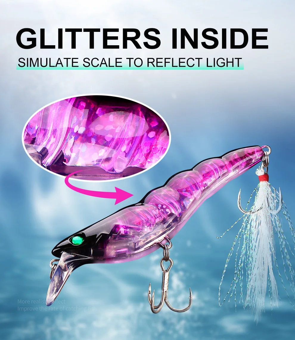 Weihe  shrimp fishing lure Slowly sinking with blood groove feather hook pencil shrimp mino