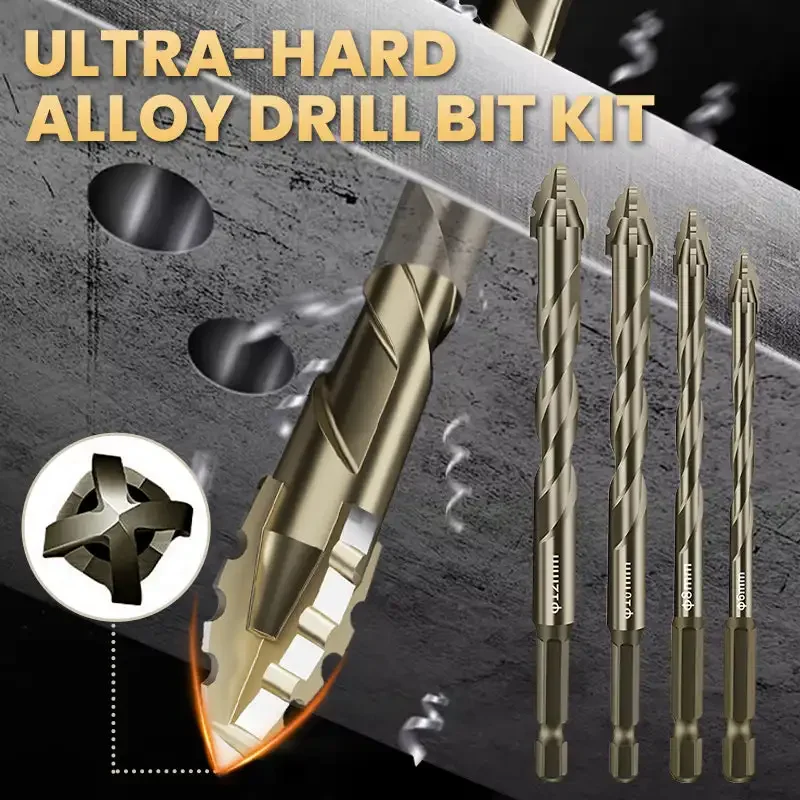 

High-Strength 4-Flute Serrated Eccentric Drill Bit Dry Drilling For Ceramic Tile/Glass/Marble Concrete Hex Skewed Head Drill Bit