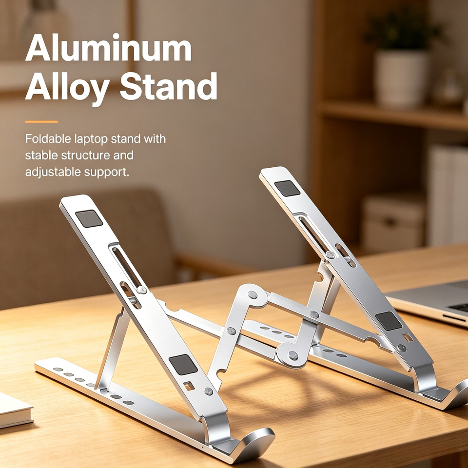 7 Adjustable Angles Foldable Aluminum Laptop Stand Anti-Slip Silicone Pads Portable Notebook Holder with Carrying Bag