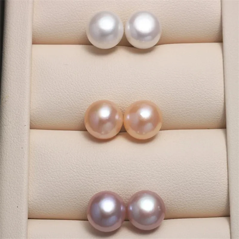Senlissi-Ohrstecker mit echten Süßwasserperlen für Damen, 7–8–9, weiße rosa Perlen, 925er Sterlingsilber, 18 Karat, weiblicher Partyschmuck – Detail 2