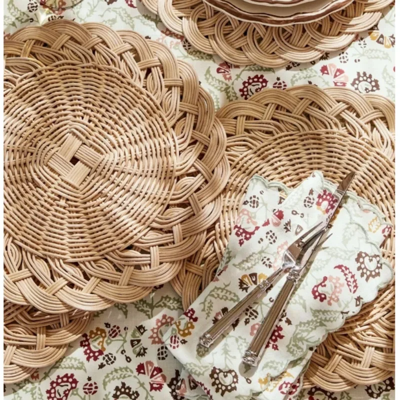 Ins Advanced Sense Place Mat Natural Rattan Woven Pot Holder Anti Slip Heat Insulation Pad Dining Table Decoration Storage Tray