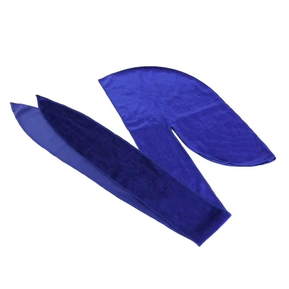 New Velvet Durags Caps Breathable Elastic Pirate Hat Long Tail Adjustable Head Scarf Unisex
