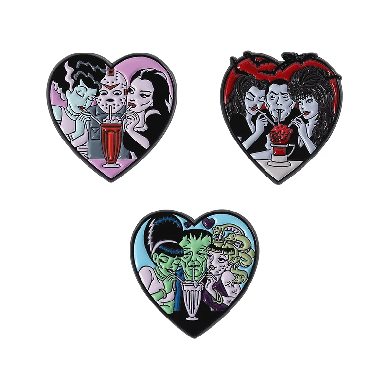 

Horror Monster Movie Brooch Enamel Pins Halloween Punk Ghost Figure Heart Shape Brooch Lapel Badges Jewelry Gift For Friends
