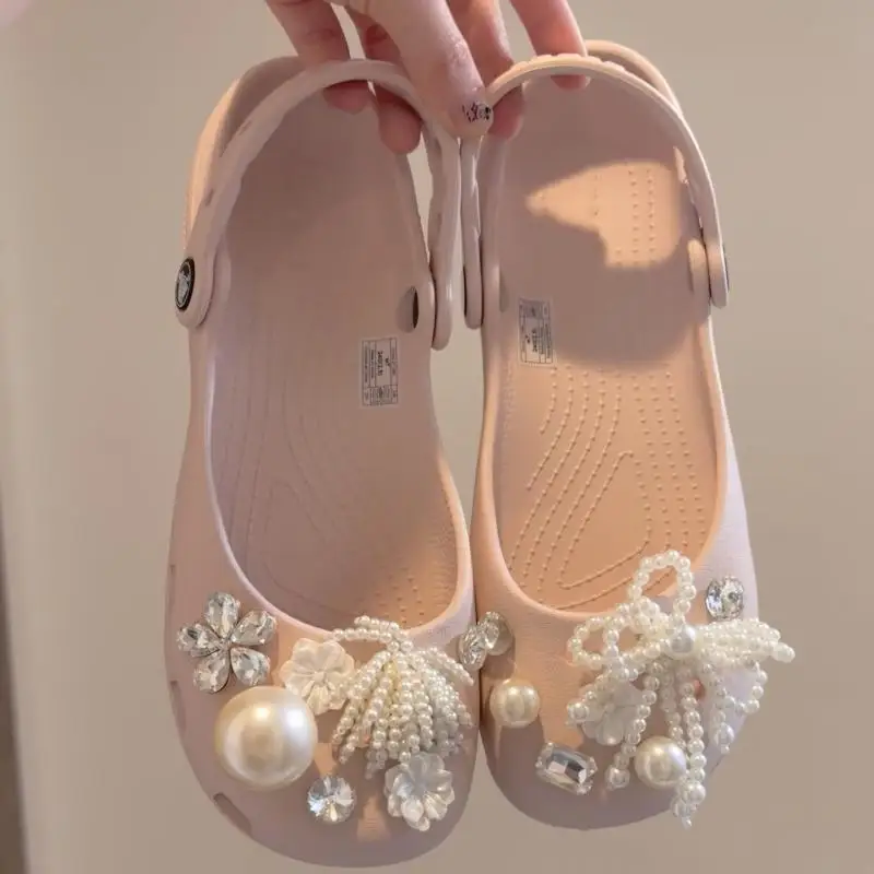 Luxury Pearl Chain Flower Ballet Clogs Accessories Summer 2026 Elegant Rhinestore DIY Shoes Charms Set Women Shoes Decorations