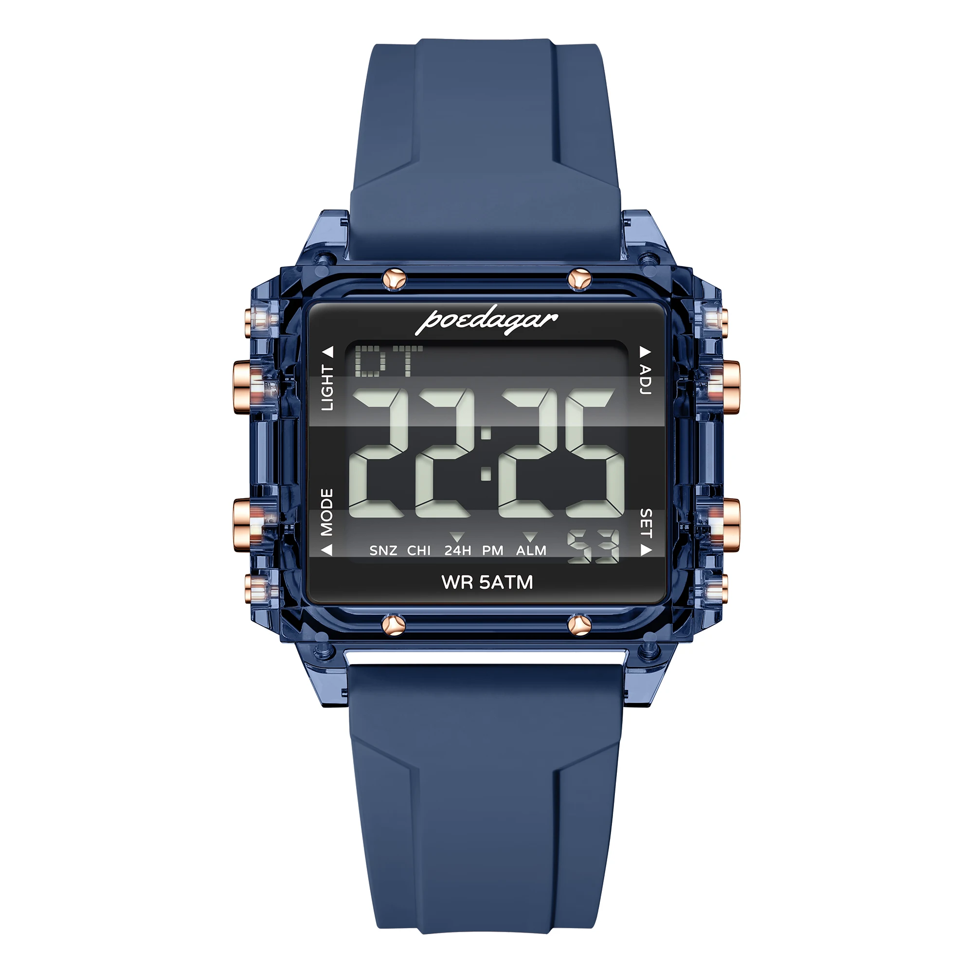 POEDAGAR Top Mode Sportuhr für Herren Wasserdicht mit Wochentag-Datum-Alarm Herren-Armbanduhr Silikonarmband LED Elektronische Männeruhr
