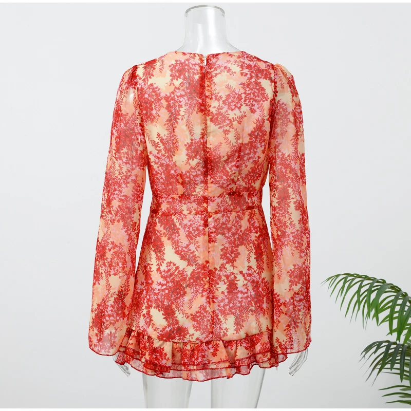 Lady Flare Puff Sleeve V Neck Mini Dress Women Floral Print Sexy Ruched Hem Bodycon Chic Dresses 2026 Party Summer Gowns Petite Sd6d15a00d6d641a9b2137501cb9b8604A