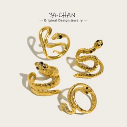 YACHAN NEW IN 18K Gold Plated Stainless Steel Snake Rings for Women Trendy Statement Adjustable Ring Waterproof Jewelry