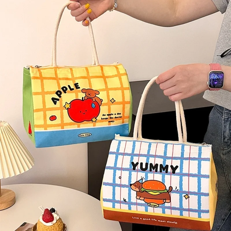 Cute Insulated Lunch Bag Handheld Bento Cooler Tote Eco Food Storage Bag for Student Office Worker Dorm Use