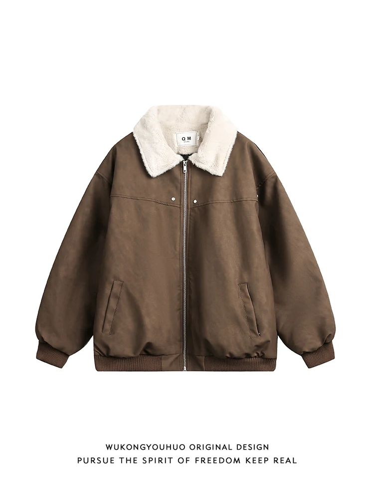 

Мужская куртка из овечьей шерсти Warmth And Sle, свободного кроя, с хлопковой подкладкой, в стиле ретро, из овечьей кожи, для повседневной молодежной одежды