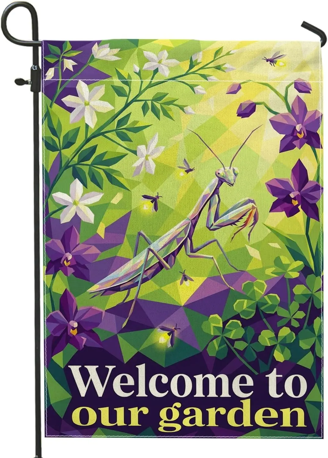 Praying Mantis Garden Flag, Nature Spring Flowers Leaves Spring Green Double Sided Burlap Small Garden Yard Flag for Outdoor kkz