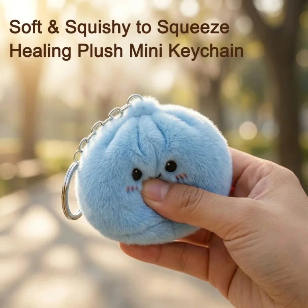 Plush Dumpling Squishy Keychain Soft Fluff Stuffed Buns Keyrings Fun Squishy Butter Stick Stress Relieve Pendent Relaxing Gifts - view 2