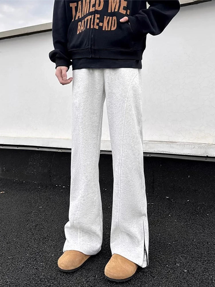 

High Waist Fce Lined Wide Leg Pants Men's Autumn Winter Straight Cut Casual Trousers Slimming Effect American Sle