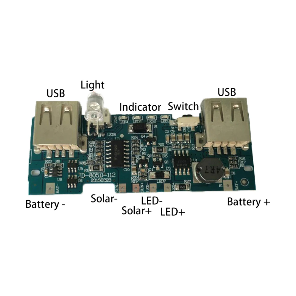 Portable Dual USB LED PCBA Circuit Board Solar Power Panel Home DIY Solar Panel Bank 18650 Battery DIY Home Charger