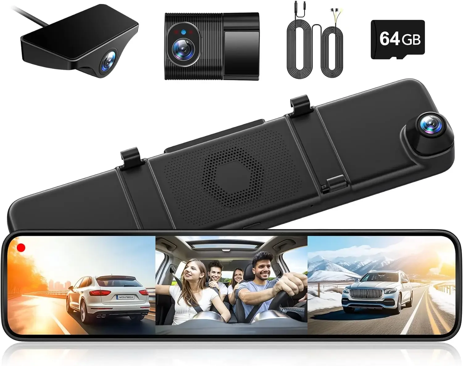 3 Channel Rear View Mirror Camera, 2K Triple Mirror Dash Cam, 4K UHD Dash Cam Mirror Front and Rear with Hardwire Kit