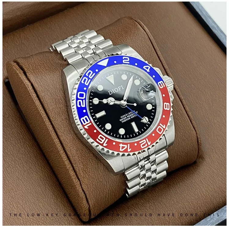 GMT Five Baht Steel strap Automatic Mechanical 41mm Watch Waterproof and Diving and Luminous Men\'s Watch