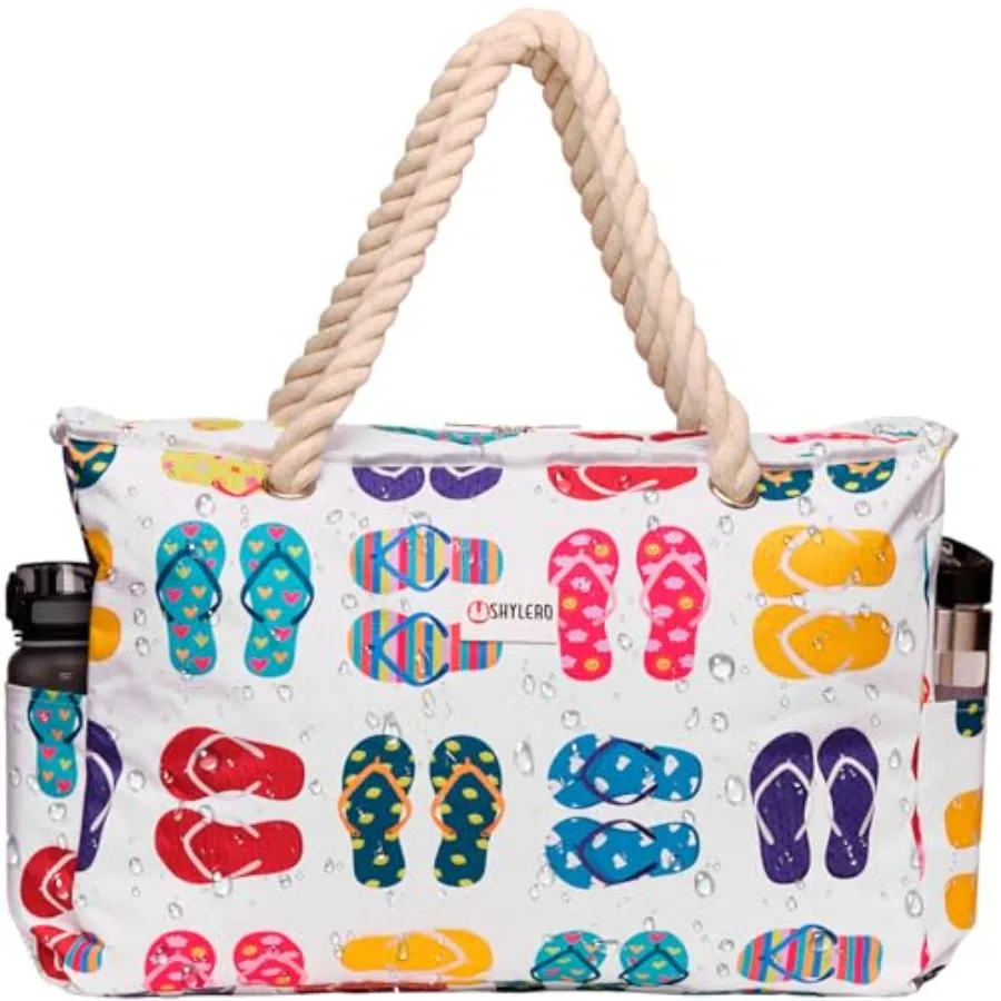 

Beach Bag and Pool Bag Has Cooler Pocket 7 Pockets Total Zip Top. Family Size Waterproof Beach Tote