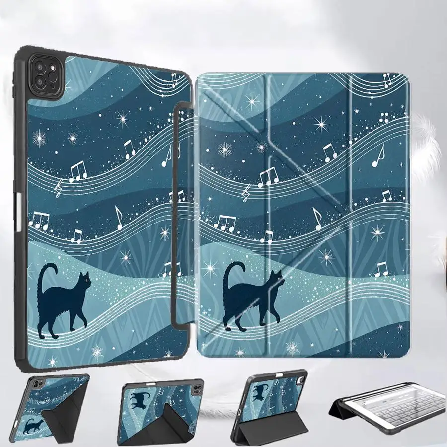 

Чехол-подставка Silhouette Cat Notes для планшетов iPad Air 4, 5, M3, M2, M4, 11 дюймов, Pro 2025, Mini 6, 7, Pro 11-го, 10-го, 9-го, 8-го, 7-го поколений, 12.9 дюймов