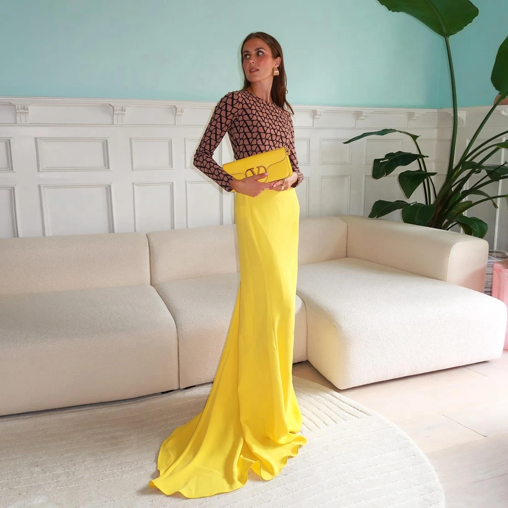 Elegant Satin Mermaid Women Skirts Bright Yellow Long Autumn Prom Party Skirt High Quality Satin Female Skirts Floor Length