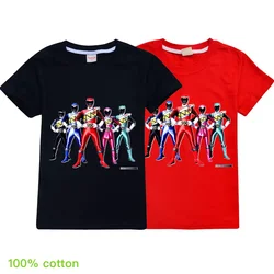New Kids Boys Powerful Ranger T-shirt Summer Short Sleeve Tops Children Birthday Party Carnival Halloween Costume Summer Clothes
