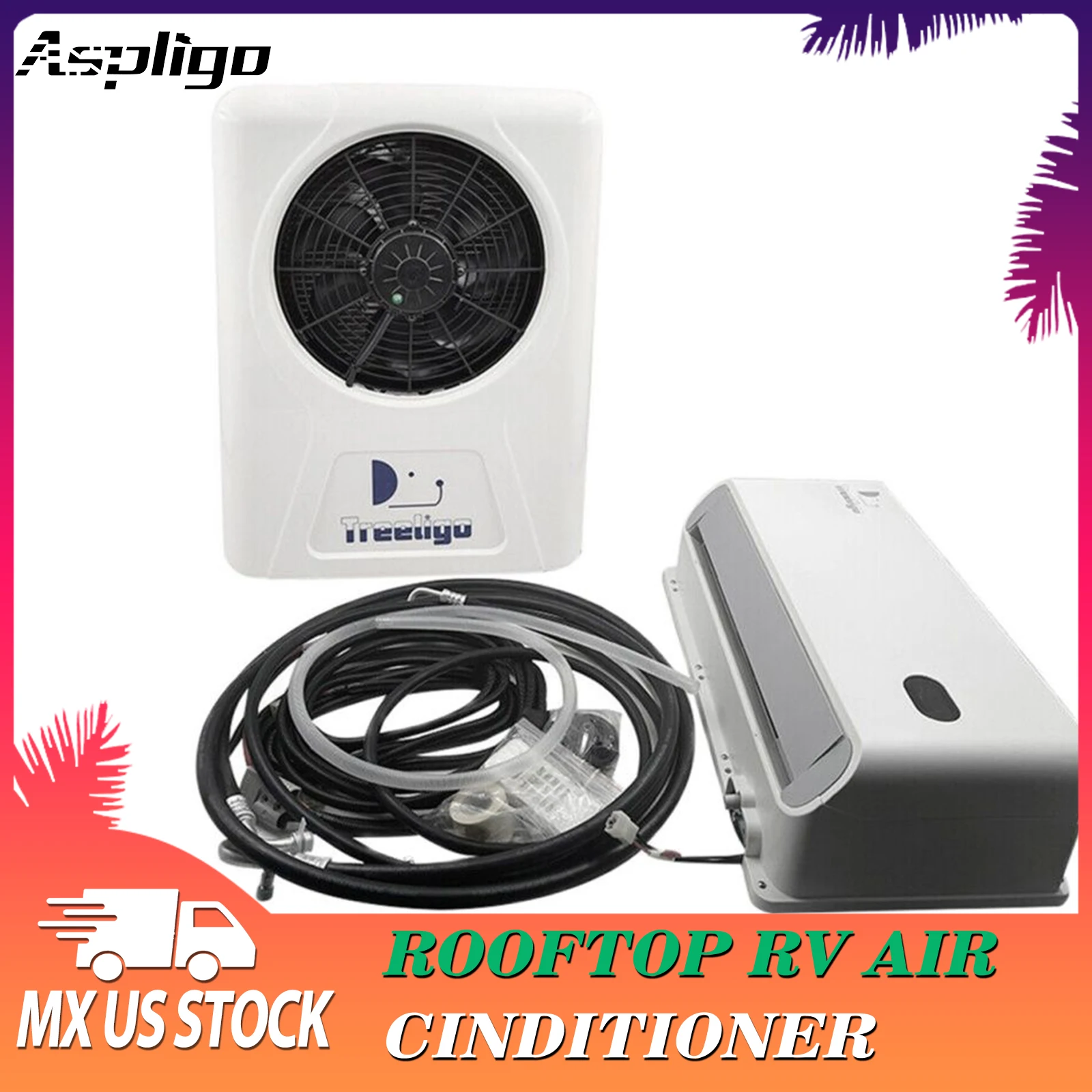 Aspligo 2025 NEW 12V Auto Electric Parking Air Conditioner Refrigeration Split Air Conditioning 24V for Truck Caravan Camper Van