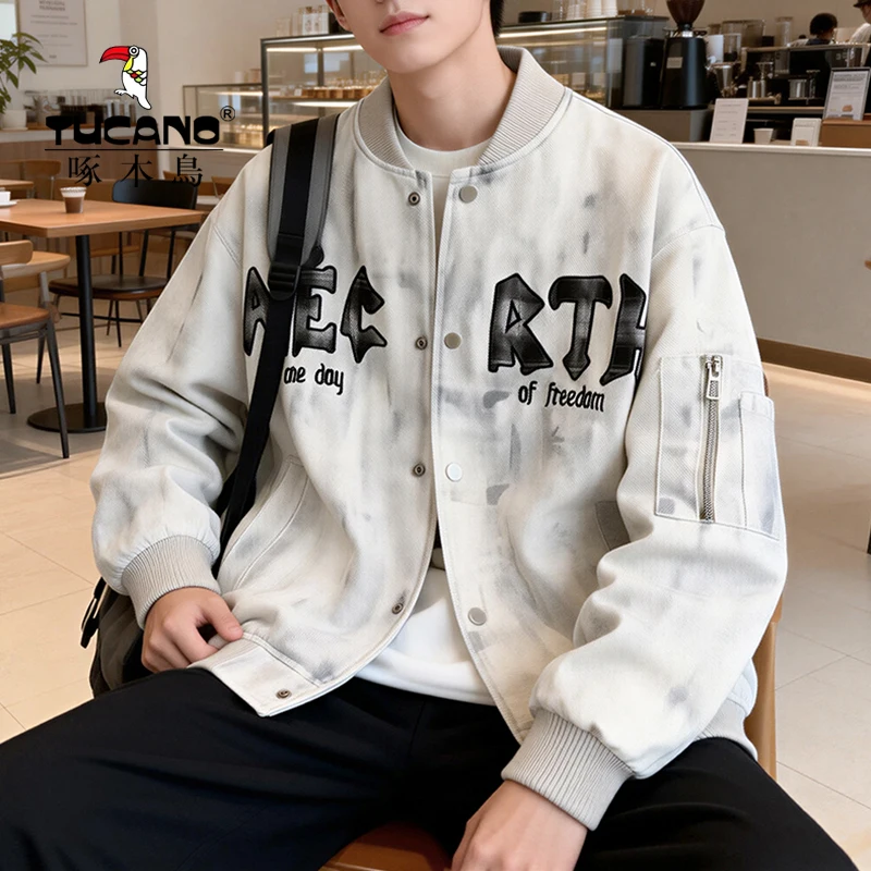 

TUCANO American Sle Baseball Collar Jaet for Teenage Boys Spring Autumn Letter Print Casual Outerwear Polyester Fiber