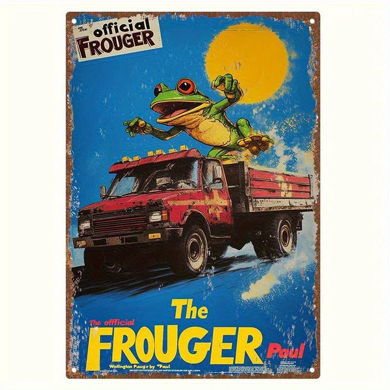 Officially Licensed Frogger Kart Racing Metal Tin Sign - Vintage Arcade Game Wall Art Featuring Frogger Driving a Red Truck, La