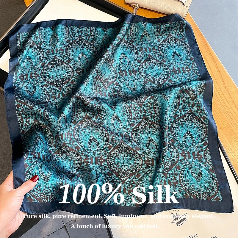 

Модный шелковый платок 53x53 см из 100% тутового шелка для женщин, роскошный дизайн, квадратный платок для головы, бандана для волос, маленький шейный платок, фулярд, шаль