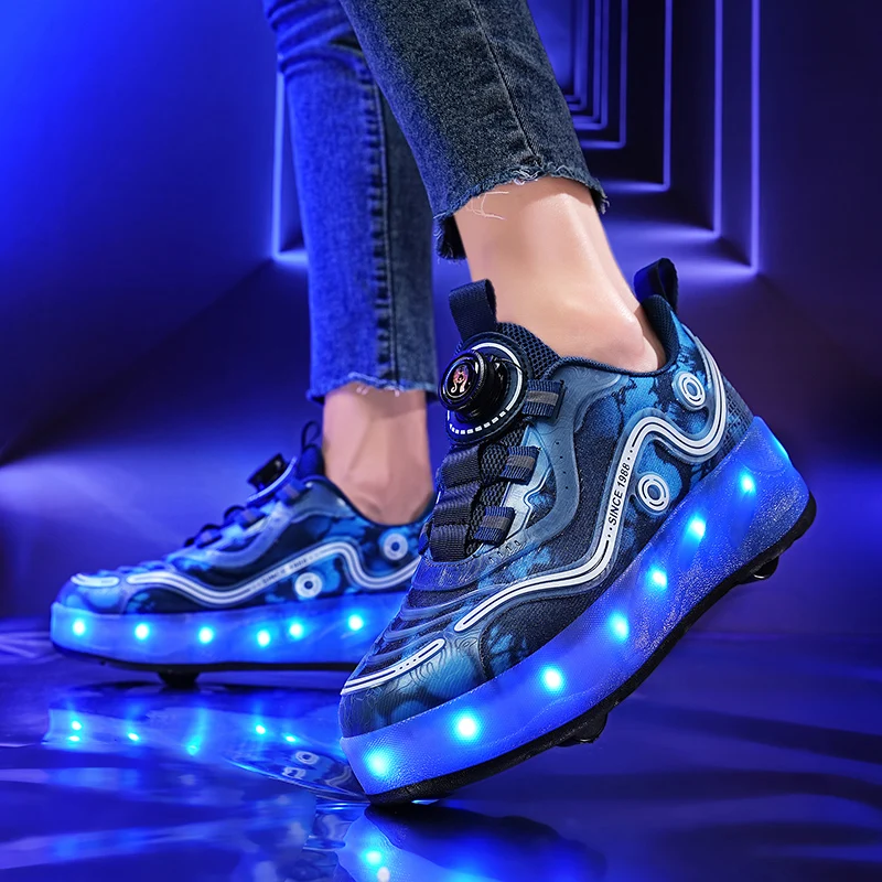 

Kids' Heelys with Lights: Boys' 4-Wheel Transformable Shoes, Girls' Breathable "Black Tech" Student Roller Skates