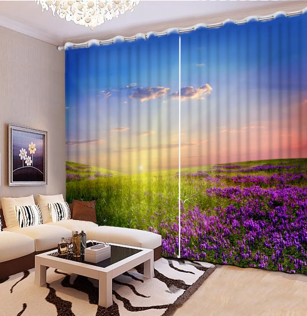 3D Curtain Photo Custom Size Sunset Lavender Curtains For Bedroom Curtains For Living Room Decorative Curtain