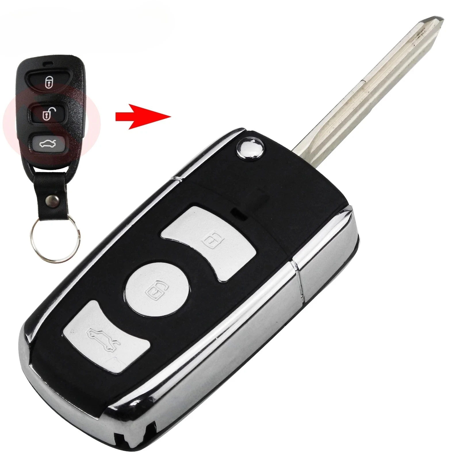 Casing Kunci Mobil Lipat Modifikasi 3/4 Tombol untuk Kia Hyundai Elantra Sonata Genesis Santa Fe Accent Coupe Tucson